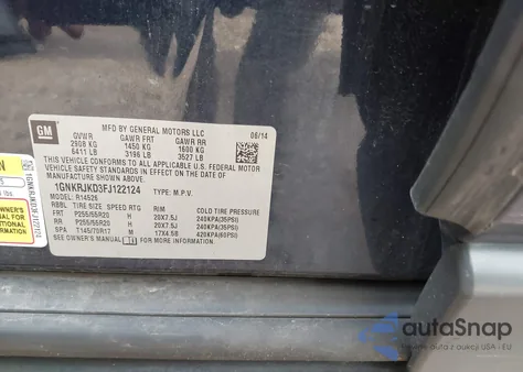 2015 Chevrolet Traverse Ltz из США, поврежденный, VIN 1GNKRJKD3FJ122124